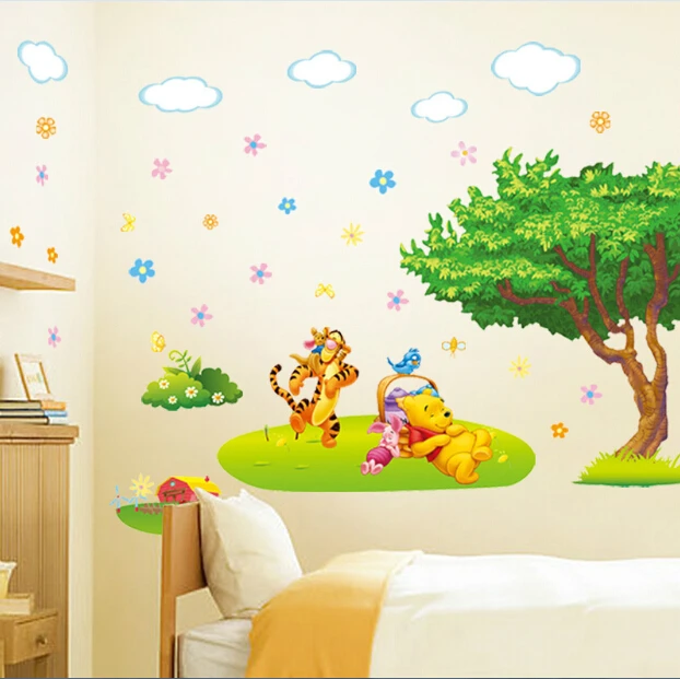 winnie the pooh wall sticker baby kids room poster cartoon wallpaper