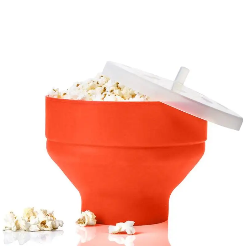 Popcorn Bowl Silicone Microwave Folding Popcorn Maker Bucket with Lid Food Making Home Kitchen Tools