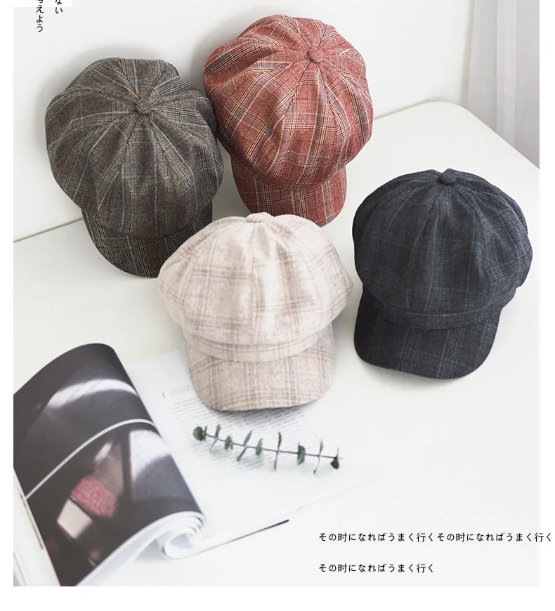 USPOP, осенне-зимняя шляпа, винтажные клетчатые Восьмиугольные шляпы для женщин, модные кепки newsboy, женские толстые кепки с козырьком