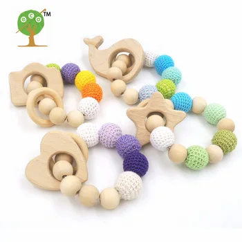 Wooden Teether Toy Whale star heart  camera Set Nursing Necklace Wood Bead Teething Bracelet Organic Wood Baby Mom Kids 4pcs/lot