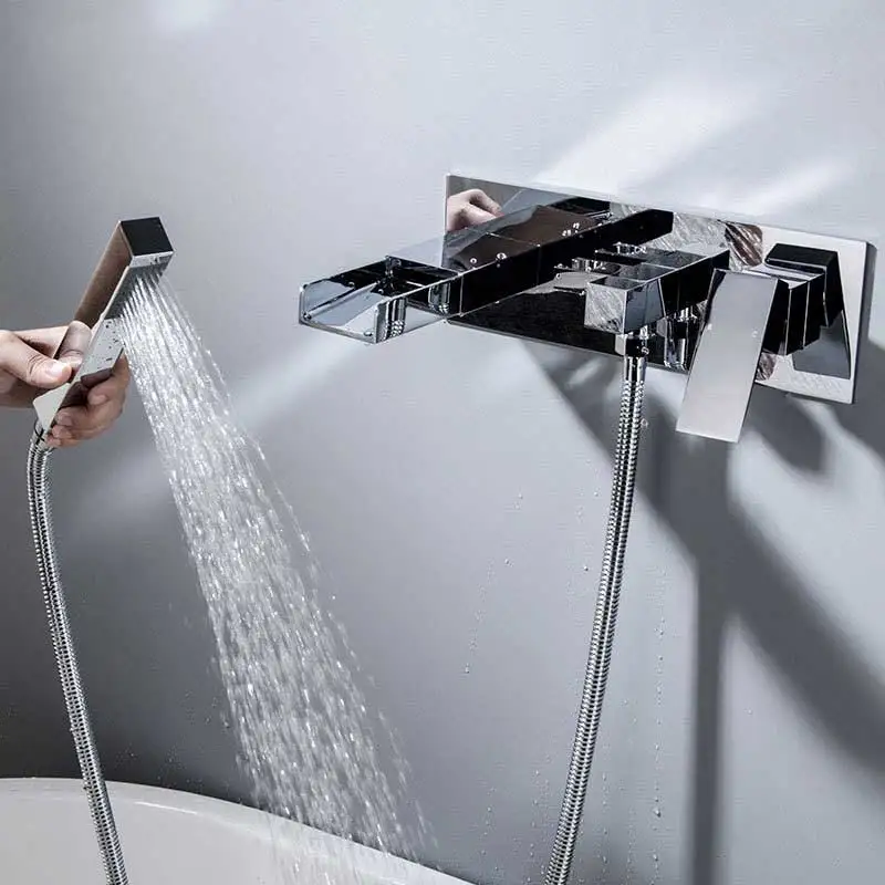 cold hot mix water valve is equipped with hidden full copper bathtub tap into the wall waterfall bathroom faucet