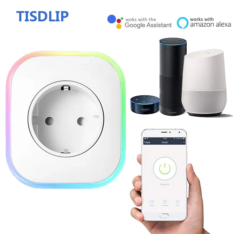 

TISDLIP Smart Power Socket Plug EU Wifi Smart Plug usb socket outlet Works With Google Home Mini Alexa Ifttt LED Light
