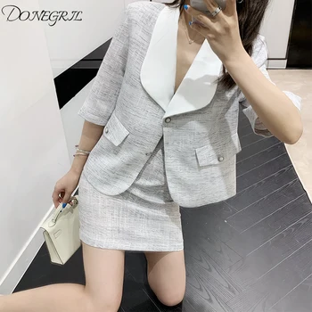 

2019 autumn new professional small suit+Skirt women Fashion Korean version of wild casual slim half sleeves small suit set