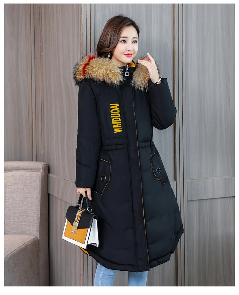 Зимняя куртка женские пальто плюс размер 5XL большой меховой воротник длинные парки Женская Роза вышивка утолщаются теплые хлопковые пальто верхняя одежда