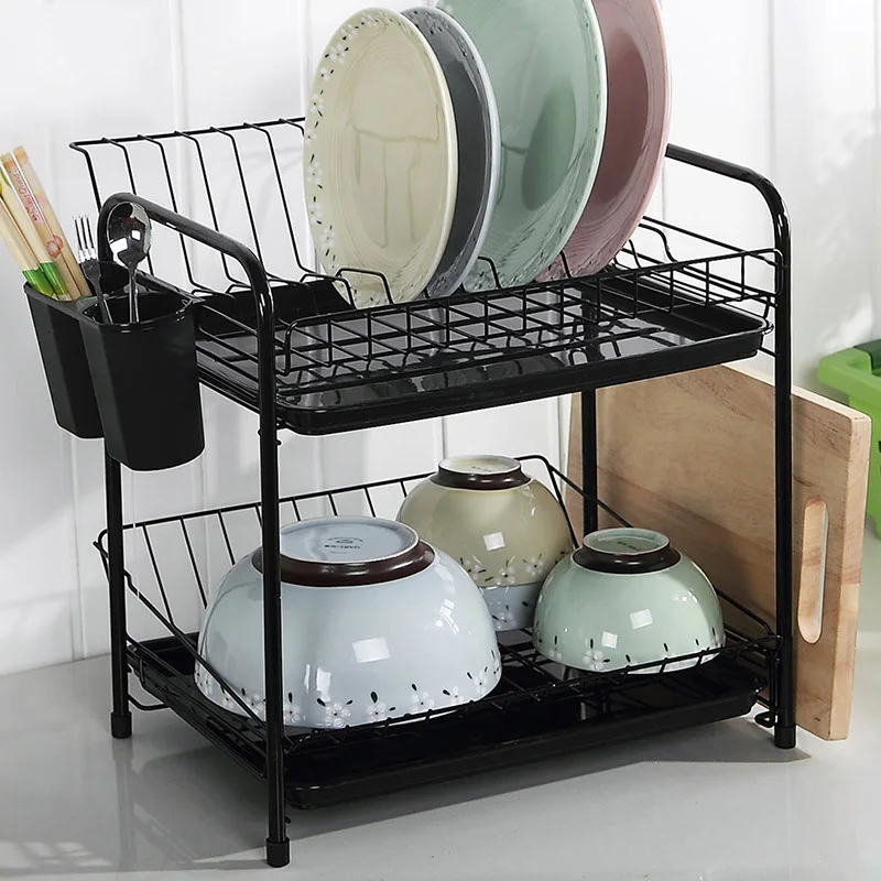 

Dish Rack Set 2-Tier Chrome Kitchen Organizer Tools Plate Spoon Storage Frame Steel Drain Bowl Rack Kitchen Dish Shelf