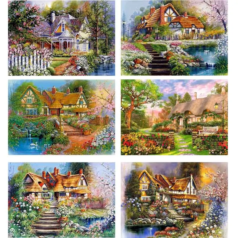 

5D Diamond Embroidery Paintings Rhinestone Pasted Diamond painting Cross Stitch Kit European house villa diamond mosaic Decor