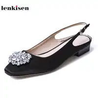 Lenkisen ใหม่สไตล์คลาสสิกคริสตัลตกแต่งผู้หญิงรองเท้าแตะสแควร์ toe buckle slingback รองเท้าส้นสูงฤดูร้อนรองเท้า L8f8