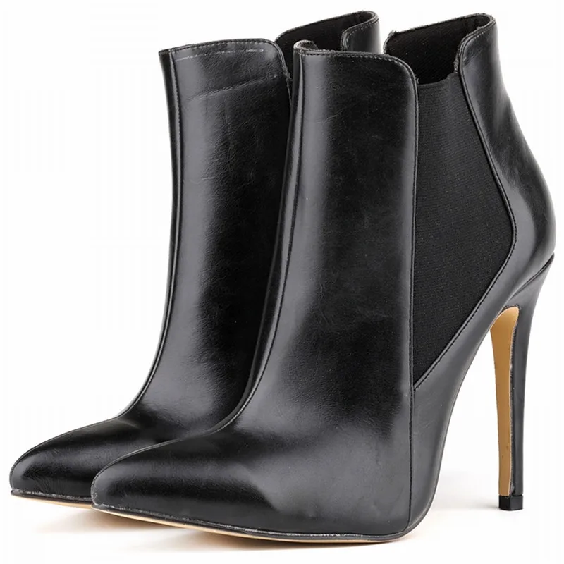 

LOSLANDIFEN Women Ankle Chelsea Boots 11CM Thin High Heels Elastic Band Split Leather Pointed Toe Shoes 2019 Fashion Women Botas