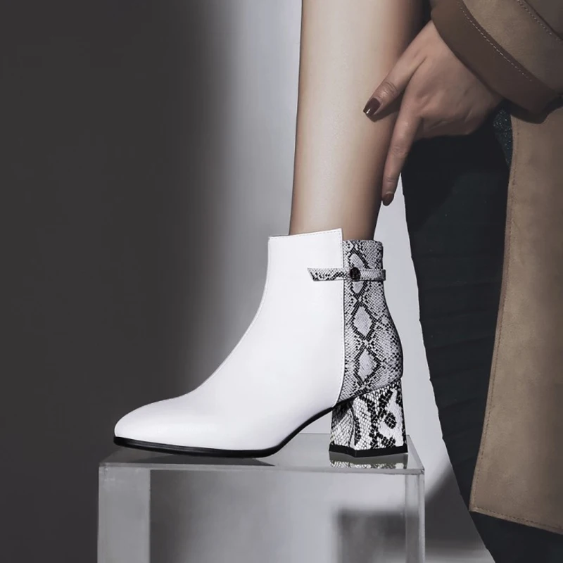 ORCHA LISA/Новые пикантные ботильоны на массивном каблуке; короткие ботинки с принтом змеиной кожи; элегантные ботинки на молнии; женская обувь; женские ботильоны