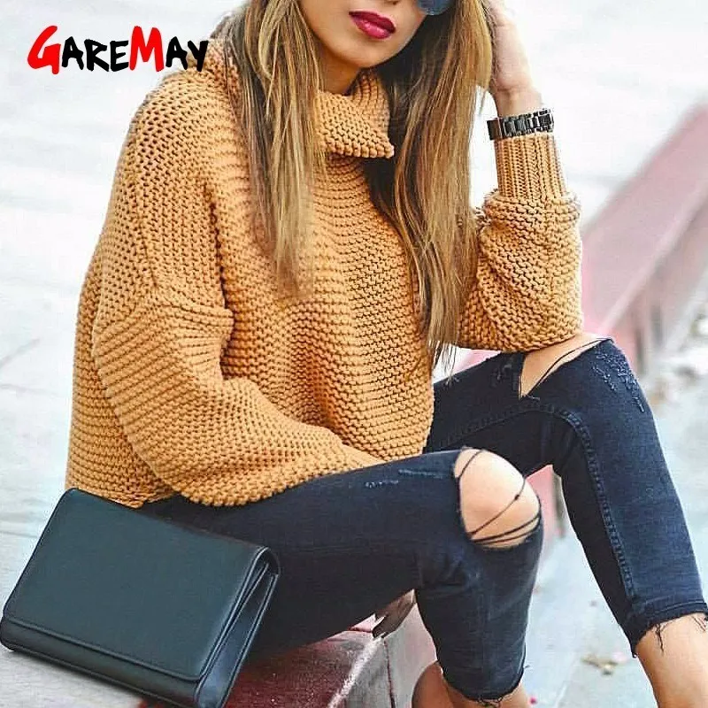 

Women's Jumper Turtleneck Sweater Female Jumper For Women Warm Sweater Coarse Pullover Thick Winter Knitted Oversized Sweater