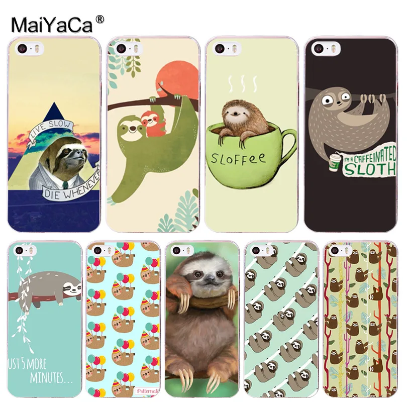 

MaiYaCa Caffeinated Sloth animal Coque Shell Phone Case for iphone 11 Pro 8 7 6 6S Plus X 5 XS XR XSMAX