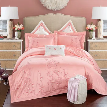 

YeeKin 60S Egyptian Long-Staple Cotton Embroidery Pink Color Girls Duvet Cover Set King Queen Sateen Cotton Embroidery Floral