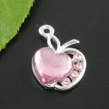 Doreen Box Lovely 10 Серебряный цвет розовый стразы "яблоко моего сердца" Подвески 20x13 мм(B07196