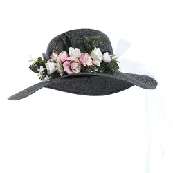 Новое поступление двойной Цветы Ткань соломенная шляпа мода Широкими Полями Летний Шапки девушка Для женщин пляжные цветочный лук шляпа