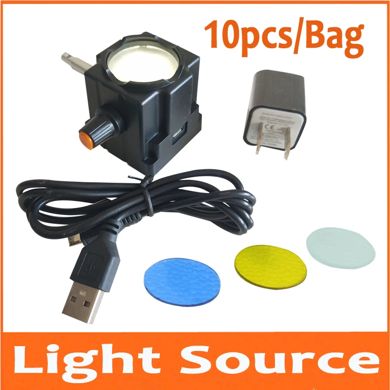 

10pcs White USB Rechargeable Biological Microscope Adjustable Light Source LED Lighting Bottom Light Lamp Blue Yellow Filter