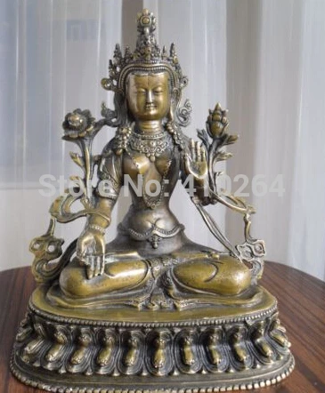 

20 cm Tibetan Buddhist bronze double lotus bass WEISSE TARA buddha statue