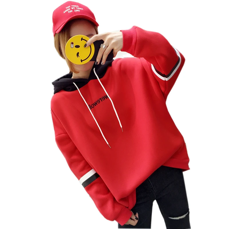 Женская толстовка с капюшоном и длинными рукавами на бархатной подкладке осень