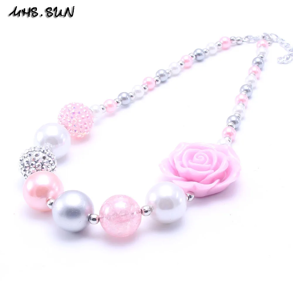 MHS.SUN новейший дизайн серый + розовый цветок короткое ожерелье для детей бусинка