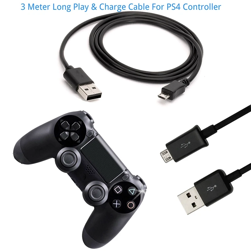 3 M Удлиненная Micro USB Зарядное устройство кабель играть зарядка корда для Playstation PS4 4 для Xbox One Беспроводной контроллер черный