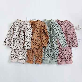 Baby Boys Pajamas Set 18M-8yrs Children Kids Print Leopard Sleepwear Lounge Wear Cotton Girls Evening Dress 1