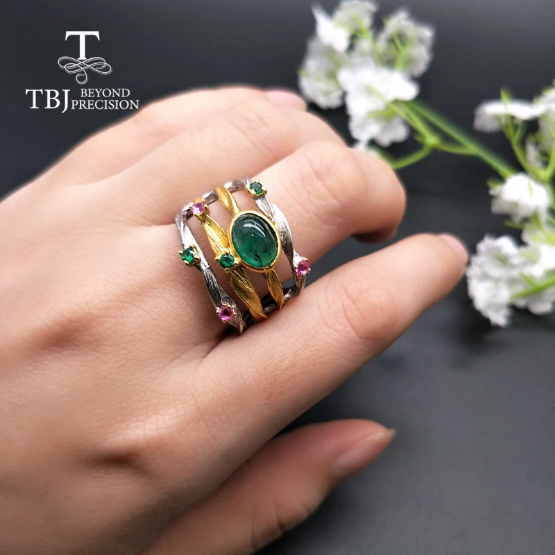 TBJ, много элементов дизайн натуральный Замбия овал драгоценного камня 6*8 мм Изумрудное кольцо 925 серебро ювелирные украшения для жены подарок
