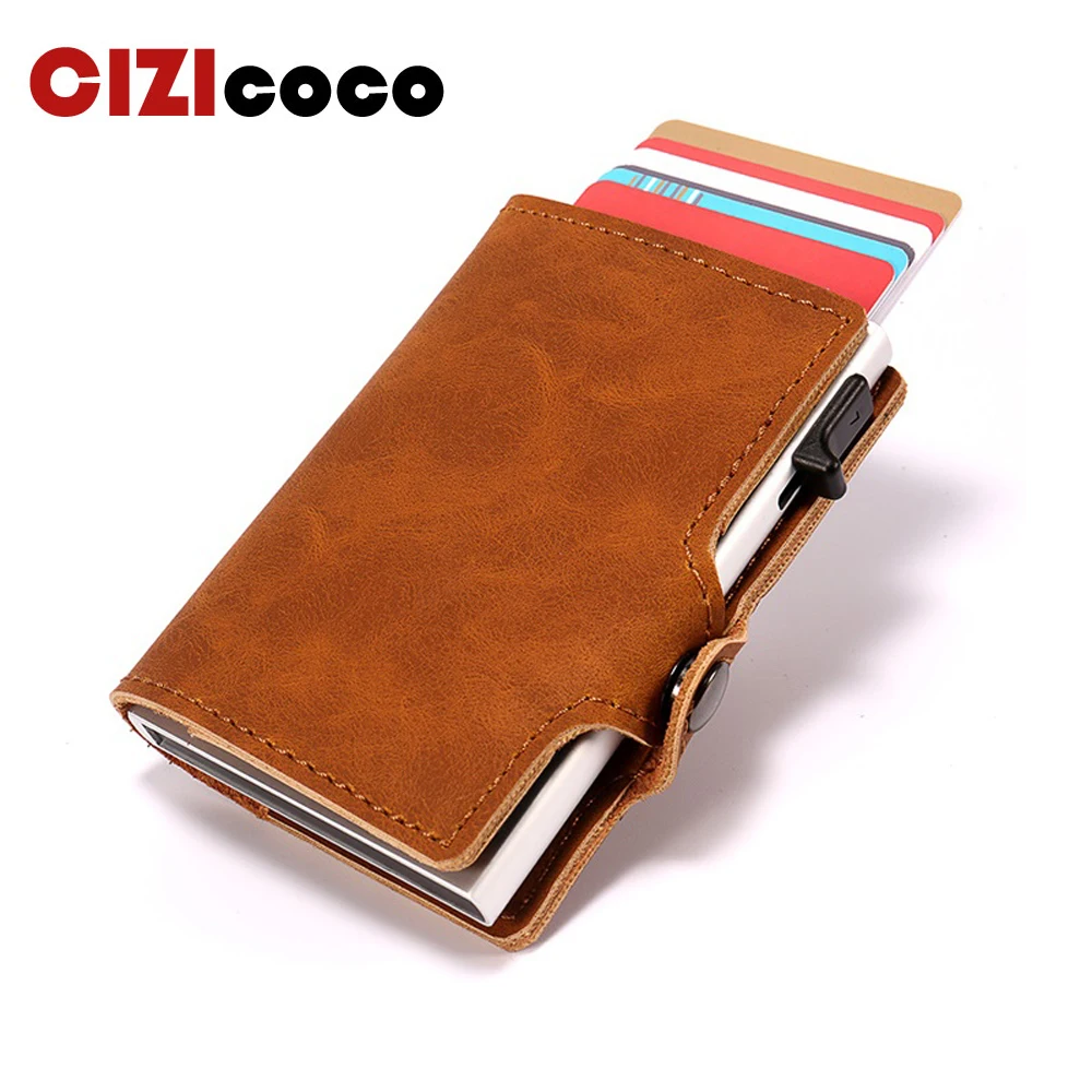 

New Fashion Blocking Rfid Wallet Mini PU Leather Business Aluminium Credit Card Holder Automatic Pop Up Card Holder