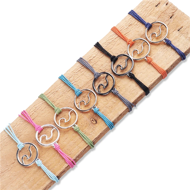 

black wave bracelet Handmade Wax String Bracelets&Bangles Surfriding Wave Charm Bracelet Friendship Bracelets 1967