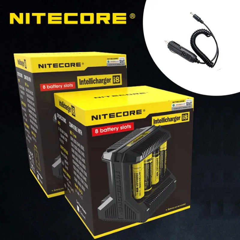 i8 With Car Cable Nitecore i8 интеллигентая(ый) Зарядное устройство 8 всего Слоты 4A Выход Смарт Зарядное устройство для IMR18650 16340 10440 14500 26650 и USB устройства - Цвет: i8 With Car Cable