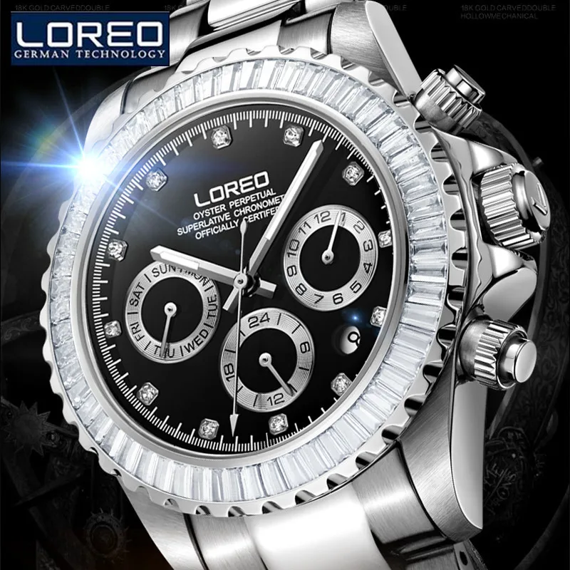 

LOREO Men'S Skeleton Watch Antique Full Stainless Steel Strap Waterproof Automatic Business Military Mechanical Wristwatch J82