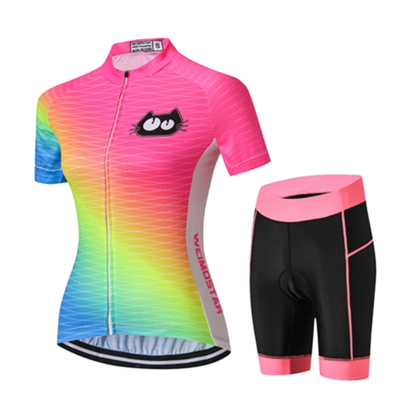 WEIMOSTAR Fluorescence Green Women Cycling Jersey Set Short Sleeve MTB