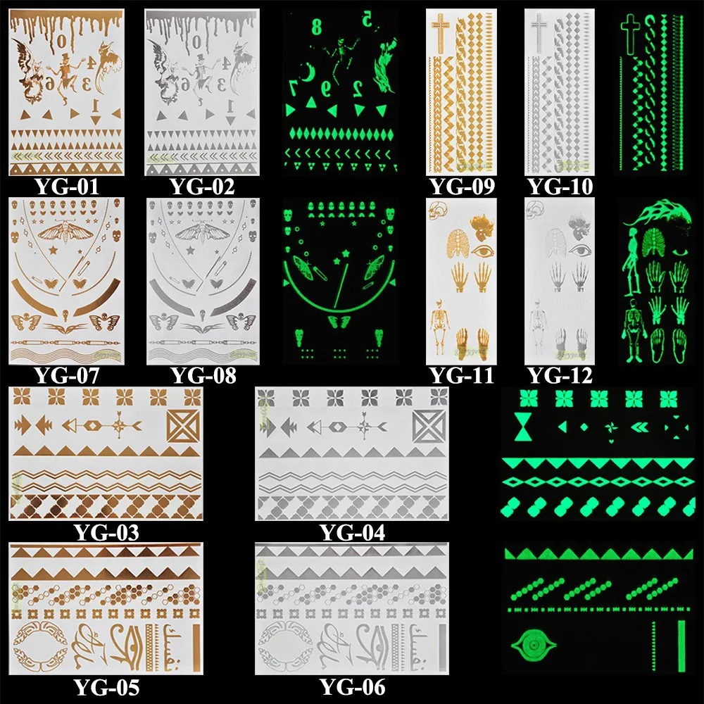 1 лист, 8 видов конструкций, золото, серебро, вспышка, металлик, временная татуировка, наклейка, сексуальный продукт, женские волосы, рука, рукав, боди-арт, ювелирное изделие, наклейка