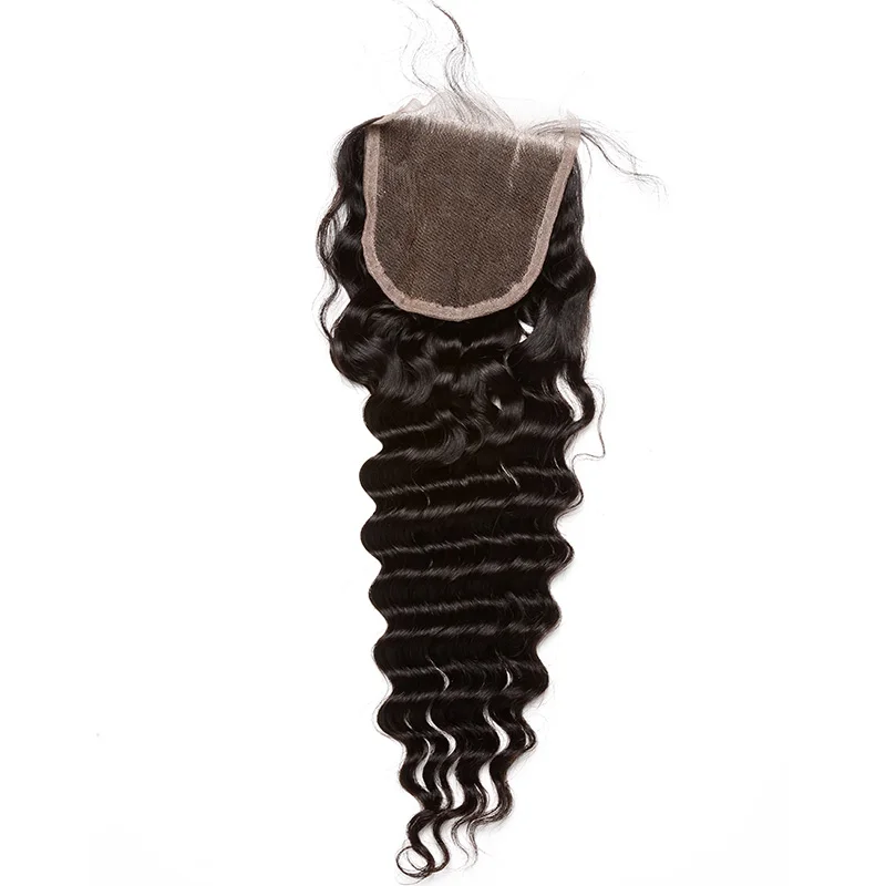 4x4 Deep Wave Lace Closure Brazilian Hair Natural Color Free Part Top