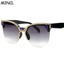 Новые кошачьи Стразы Солнцезащитные очки женские полуоправа Солнцезащитные очки женские винтажные круглые очки Украшенные алмазами с коробкой FML