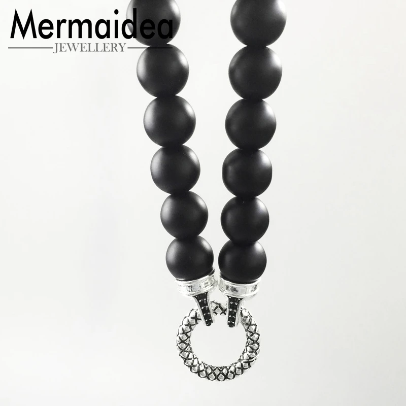 10 мм черный бисер из обсидиана ожерелья кулон ожерелье-ручка аксессуары для мужчин в стиле панк; серебряное Ювелирное Украшение подарок