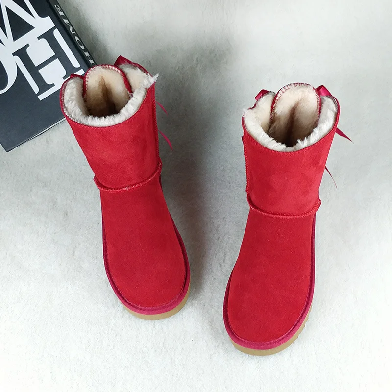 Женские ботинки; большие размеры; теплые зимние ботинки с толстым плюшем; женские модные молодежные ботинки для отдыха с милым красным мехом; коллекция года; Уличная обувь