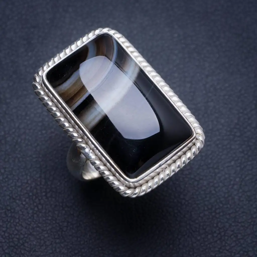 

Natural Botswana Agate Handmade Unique 925 Sterling Silver Ring 7.25 Y4327