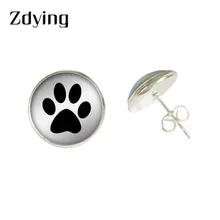 ZDYING Красочные ПЭТ отпечаток лапы серьги-гвоздики стеклянный кабошон, животное собака отпечаток лапы кошки узор серьги для ушей ювелирные изделия FI014
