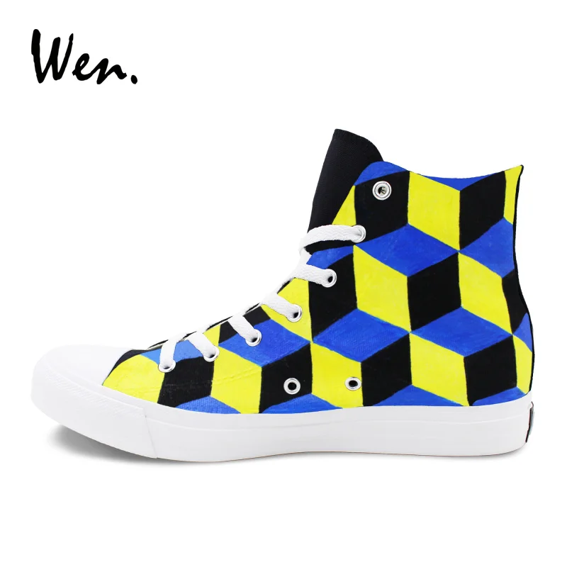 Plimsolls La High Chaussures Conception Main 3 Laçage Dimentional À Wen Toile Top Mode Peint Hommes De Femmes Stéréogramme Sneakers N0k8wOXnP