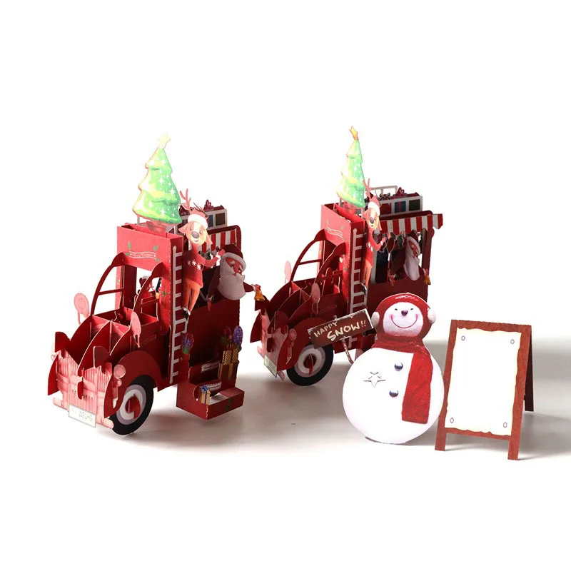  3D Handmade 2019 Snowman Santa Claus Christmas Flower Car Paper Invitation Greeting Cards PostCard  - 32950843432