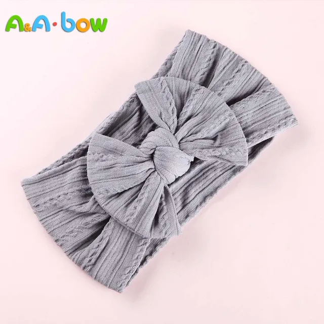 1pcs Cable Knit Nylon Bow Headwrap, One size fits all nylon headbands, wide nylon headbands, baby headbands, Knot bow headwear A2NSNSFB-9592-15