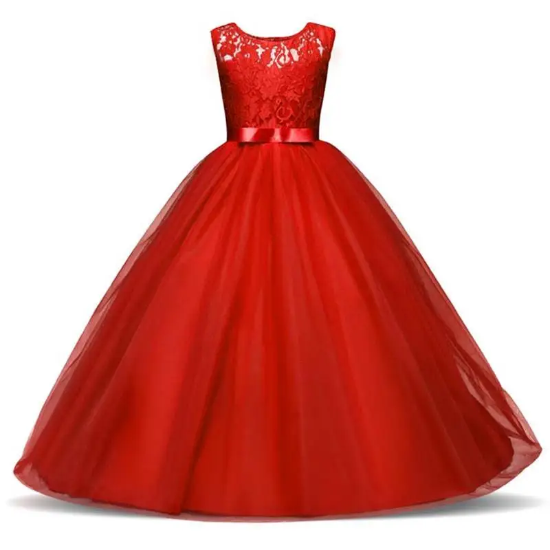 Праздничная одежда для девочек; одежда для детей; летнее кружевное свадебное платье принцессы без рукавов для девочек-подростков; длинное праздничное платье для выпускного вечера - Цвет: dress 2 red