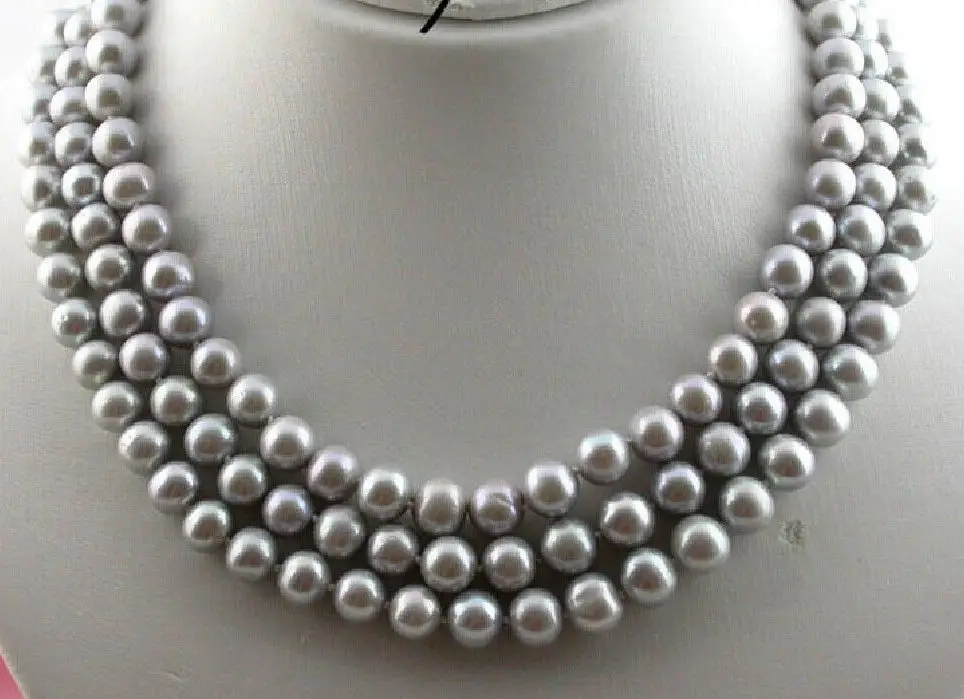 

HOT 003527 Very charming 50" 9-10MM NATURAL SOUTH SEA GENUINE GRAY PEARL NECKLACE Gold 14K