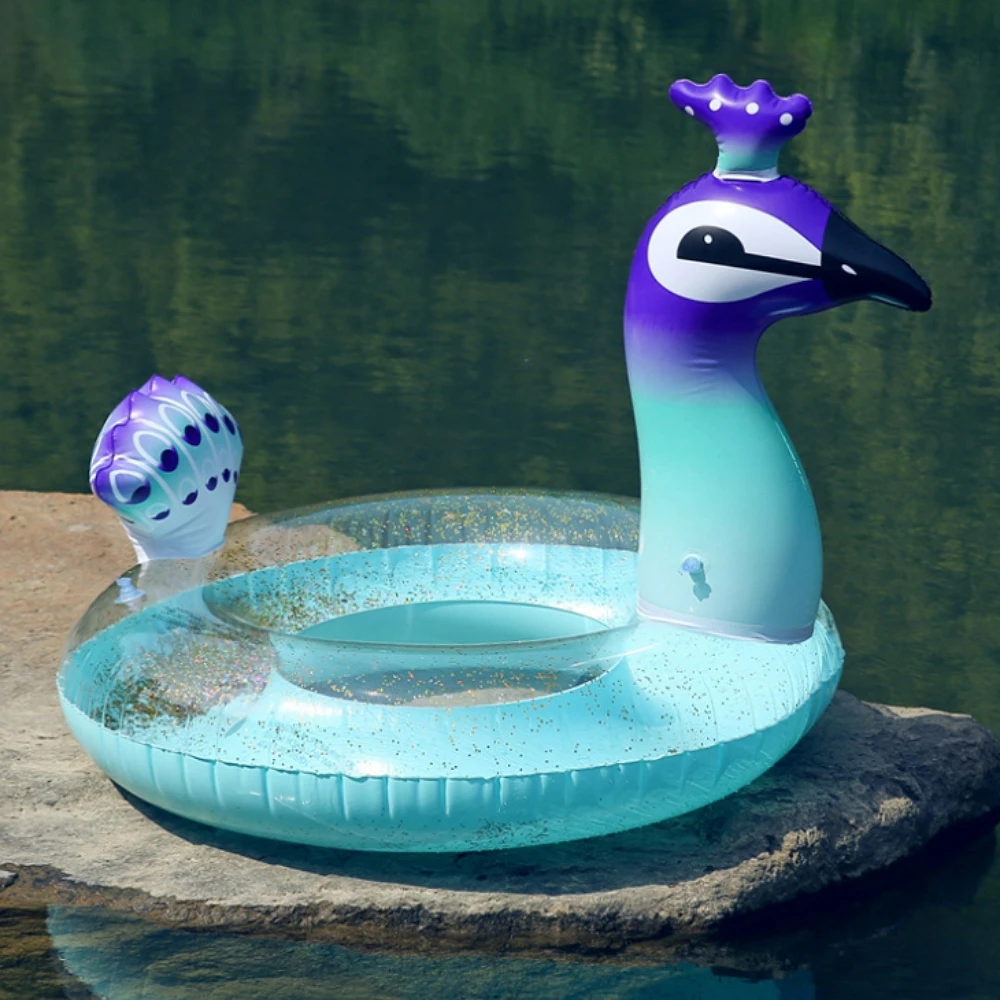 

Swimming Pool Sparkly Inflatable Peacock Swimming Circles for Women Beach inflatable Air Mattress Glitter Peacock Pool Float