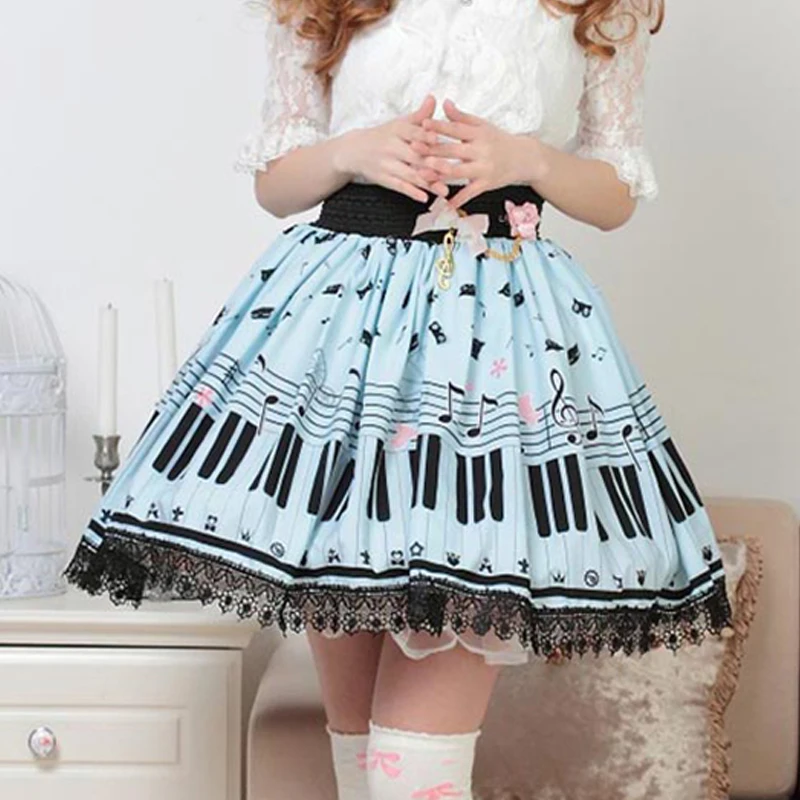 

Sweet Lolita Skirt The Cat On The Piano Keys SK Lolita Skirts Magic Tea Party Princess Doll Saia Blue & Pink 2 Colors