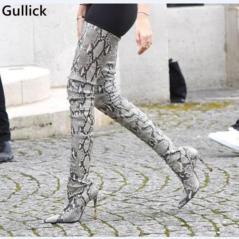 Sexy Snakeskin Women Boots Python Leather High Heel Over The Knee Boots Pointed Toe Tight High Boots Winter Shoes Real Photo Sexy Snakeskin Women Boots Python Leather High Heel Over The Knee Boots Pointed Toe Tight High Boots Winter Shoes Real Photo
