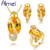 Conjuntos de joyas de cristal Almei de Color dorado amarillo grande para mujer, collar de circonita para boda, pendientes, anillos, piedras, regalos Y182 ► Foto 1/6