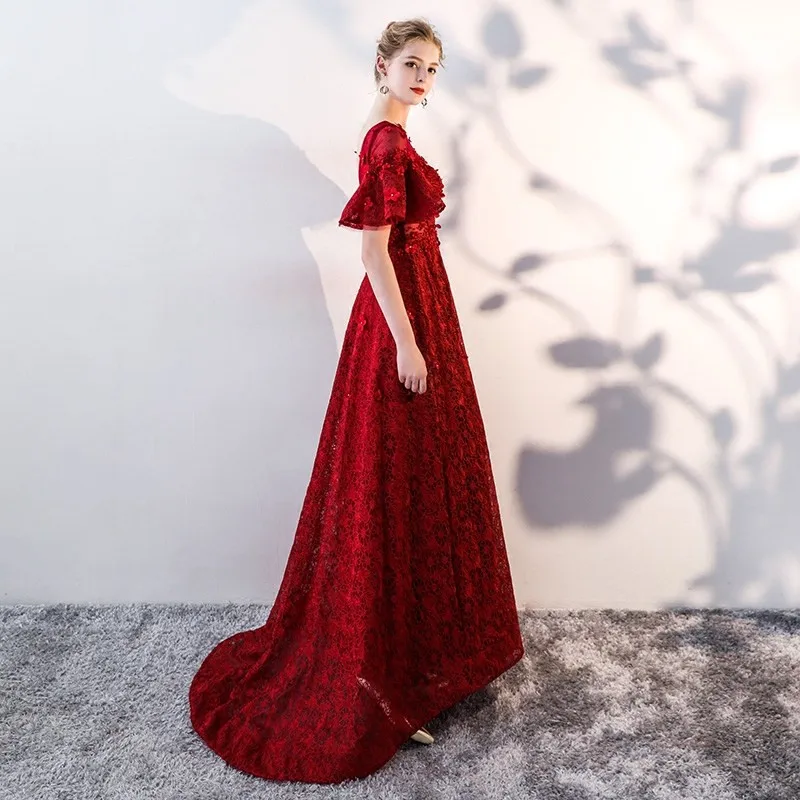 Evening Dress Long Lace Beading Formal Party Gowns O Neck Prom Dresses Vestido De Festa Longo Beaded Dresses Evening