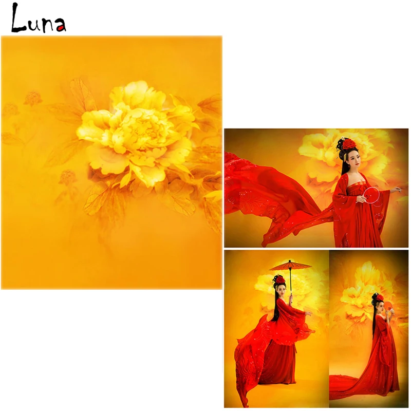 

Yellow Flower Vinyl Photography Background Chinoiserie Oxford Backdrop For Personal portrait Photo studio Props