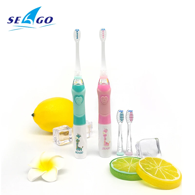 Seago Electric Toothbrush for Children EK6 Teethbrush Colorful Led Waterproof Soft Massage 3-12 Years Old 1 Handle +2Brush Heads