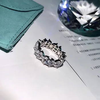 

Women 925 Sterling Silver Leaf Ring Flower Row Drill Ring Crystal Zircon Love Forever Stacking Engagement Ring Jewelry